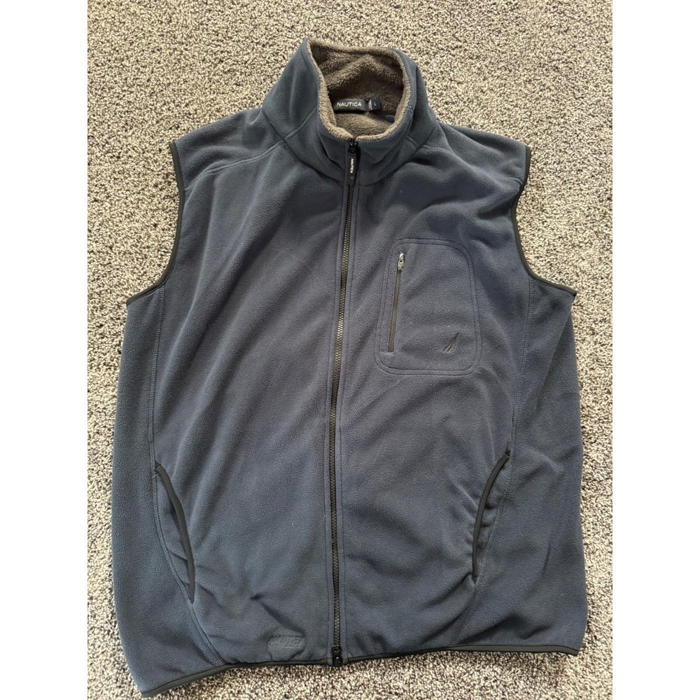 Nautica Nautex Mens Fleece Vest Navy Blue Full Zip Jacket Large VDR 429 407